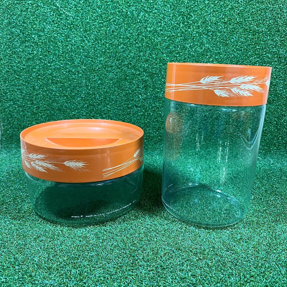 Vintage Lot 2 Pyrex Autumn Harvest Glass Canisters